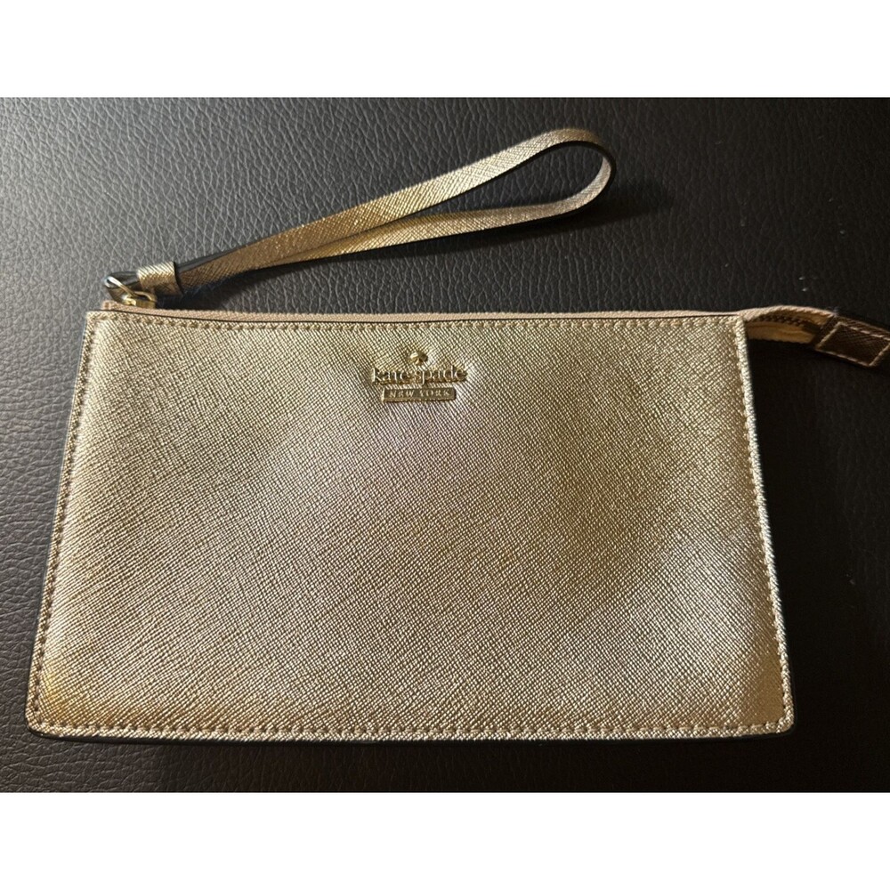 Kate Spade Metallic Gold Leather Wristlet Measuring 7 x 4 1